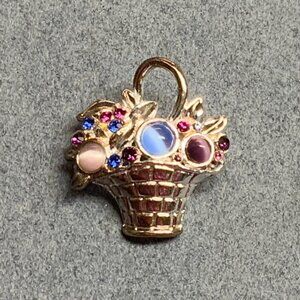 Vintage Basket Brooch Pin 1.25 In Silver Moonstone Rhinestone Purple Blue Pink